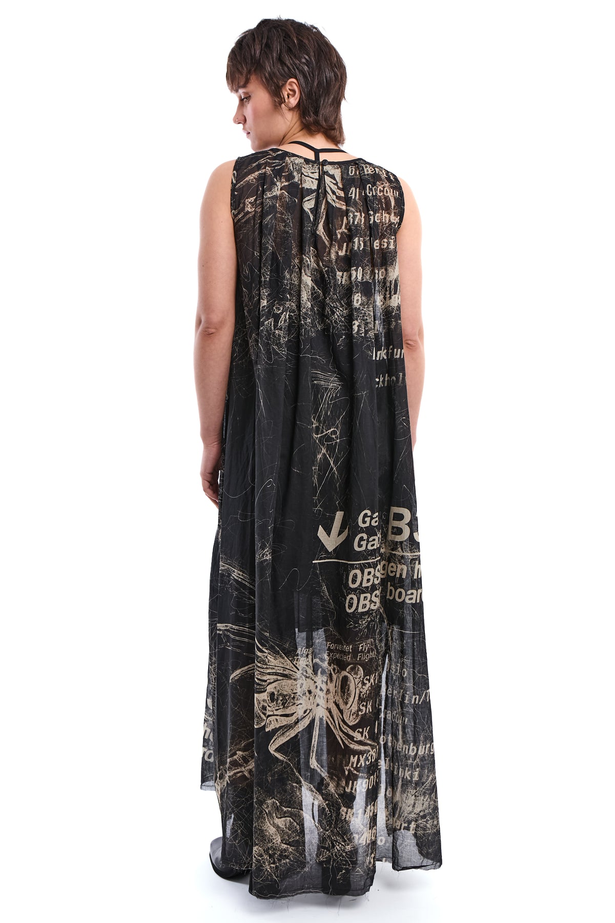 PRINTED RAW VOILE MAXI DRESS