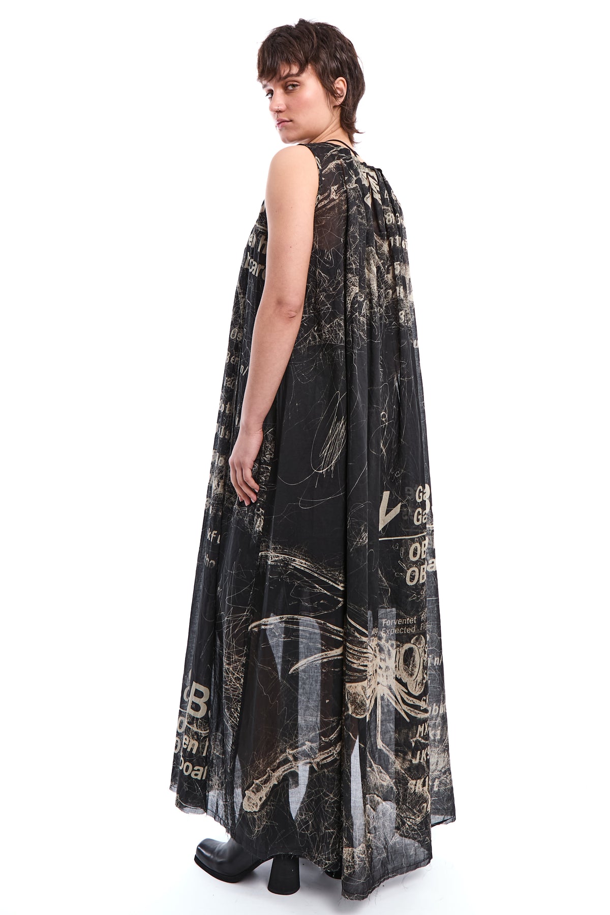 PRINTED RAW VOILE MAXI DRESS