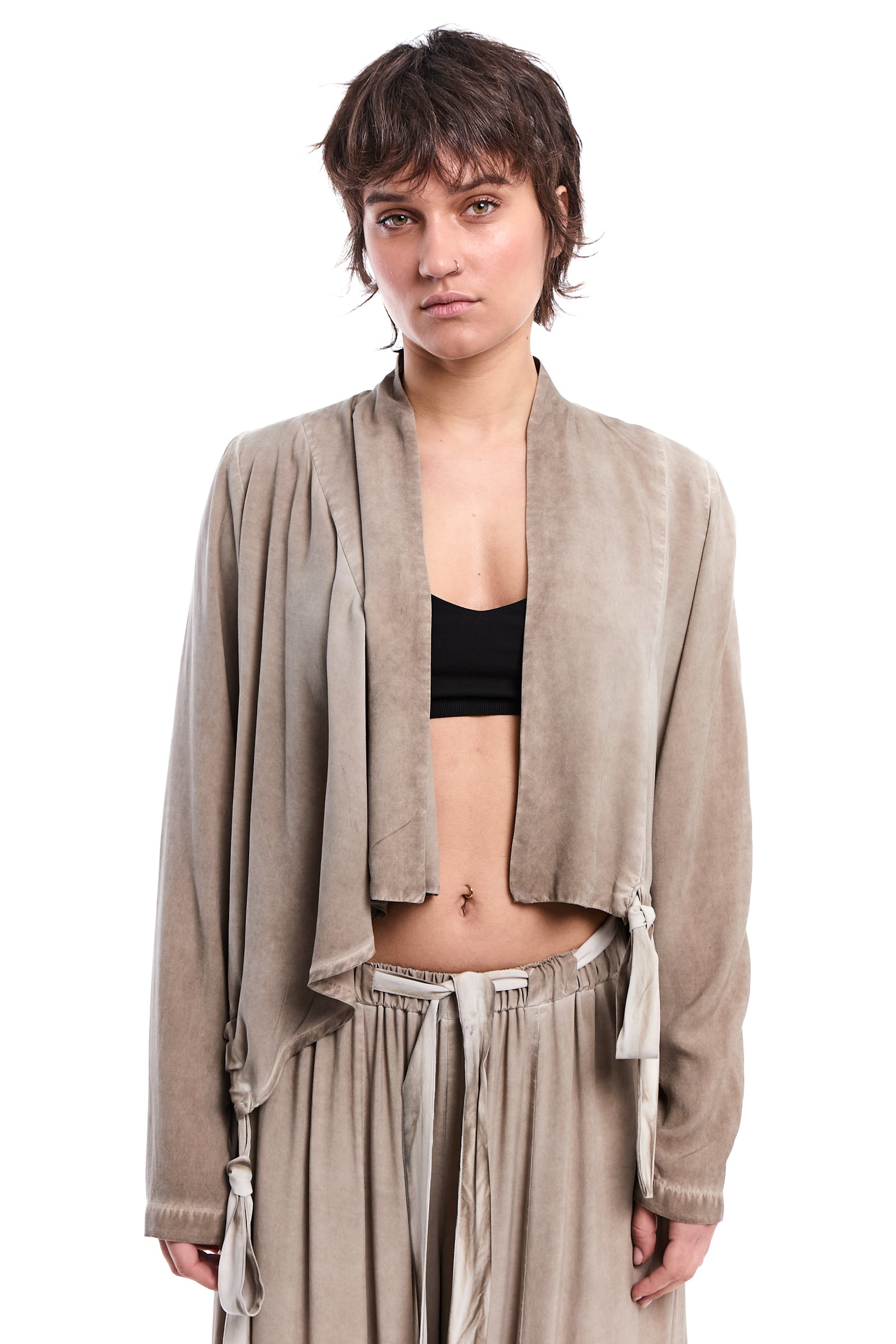 SAND OLD DYED CINCH ASYMMETRIC BLAZER