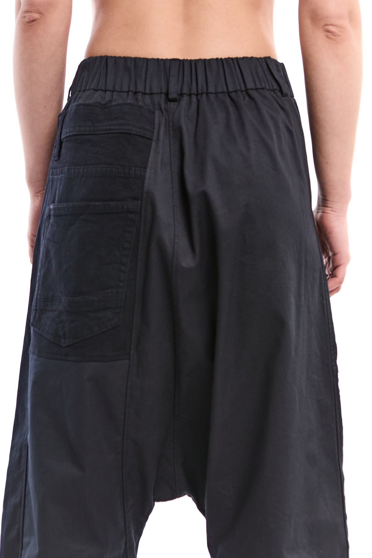 BLACK RECONSTRUCTED DROP-CROTCH PANTS
