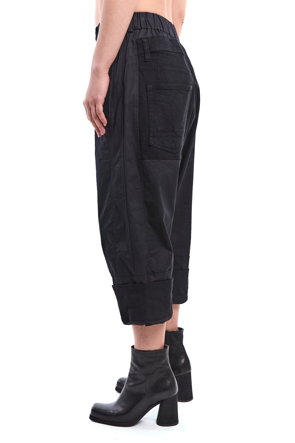 BLACK RECONSTRUCTED DROP-CROTCH PANTS