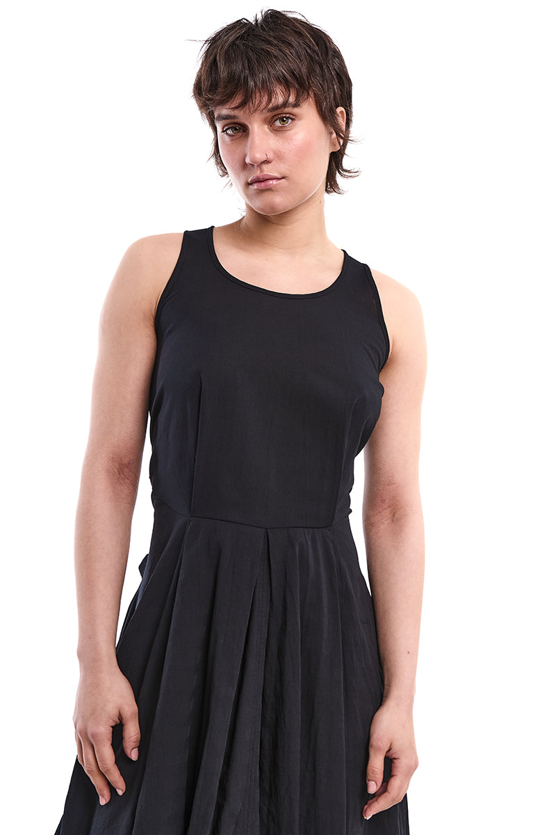 BLACK SLEEVE-TIE DECONSTRUCTED DRESS