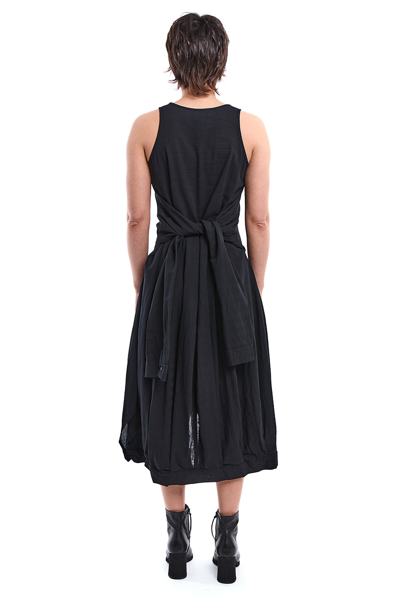 BLACK SLEEVE-TIE DECONSTRUCTED DRESS