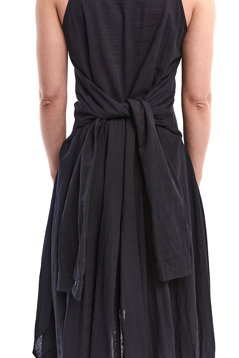 BLACK SLEEVE-TIE DECONSTRUCTED DRESS