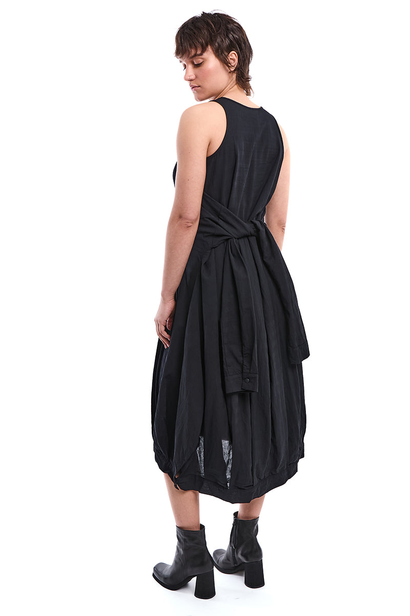 BLACK SLEEVE-TIE DECONSTRUCTED DRESS