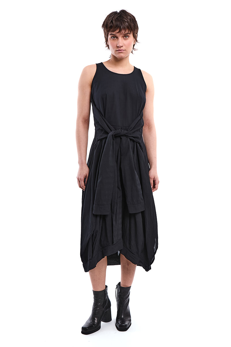 BLACK SLEEVE-TIE DECONSTRUCTED DRESS