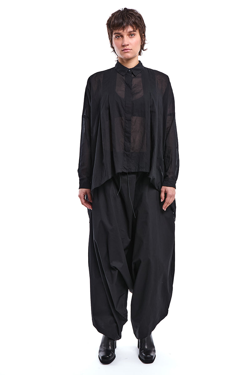 BLACK VOLUMINOUS A-LINE VOILE SHIRT