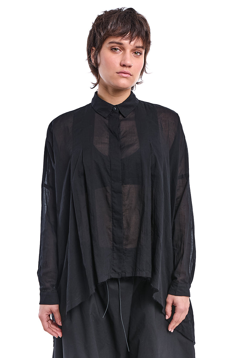 BLACK VOLUMINOUS A-LINE VOILE SHIRT