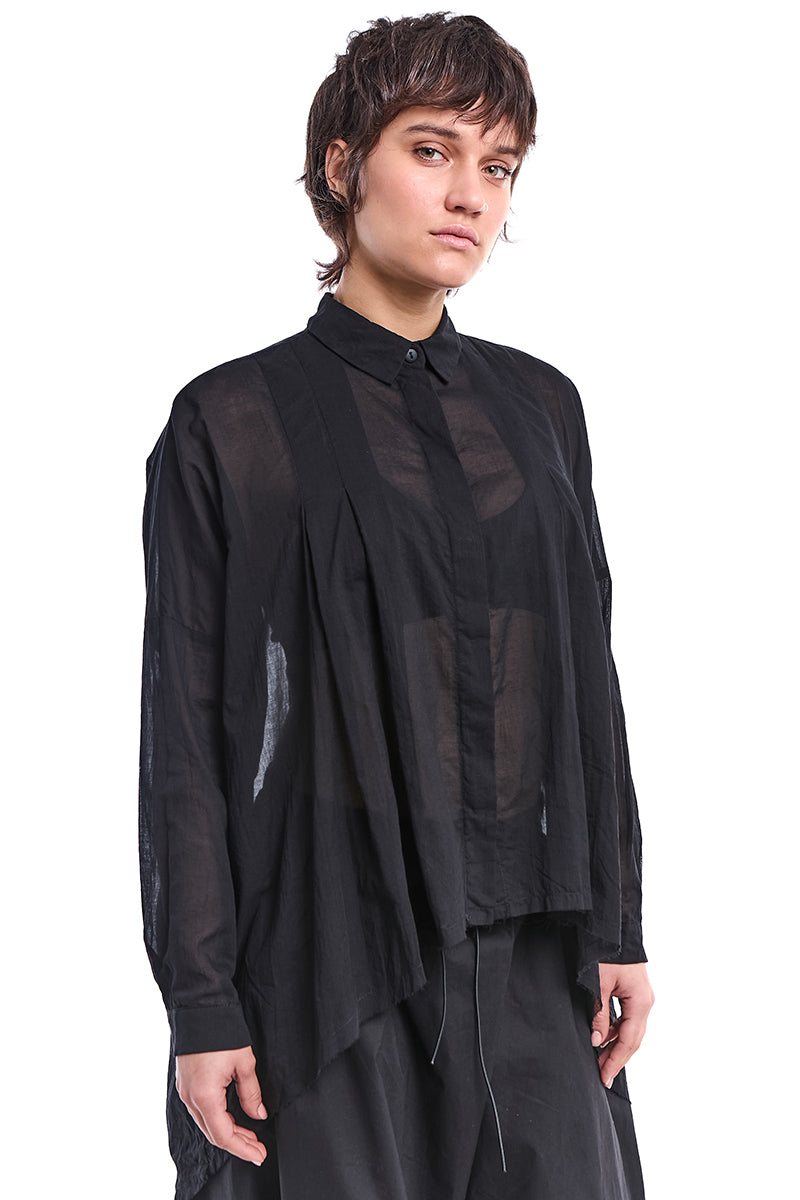 BLACK VOLUMINOUS A-LINE VOILE SHIRT