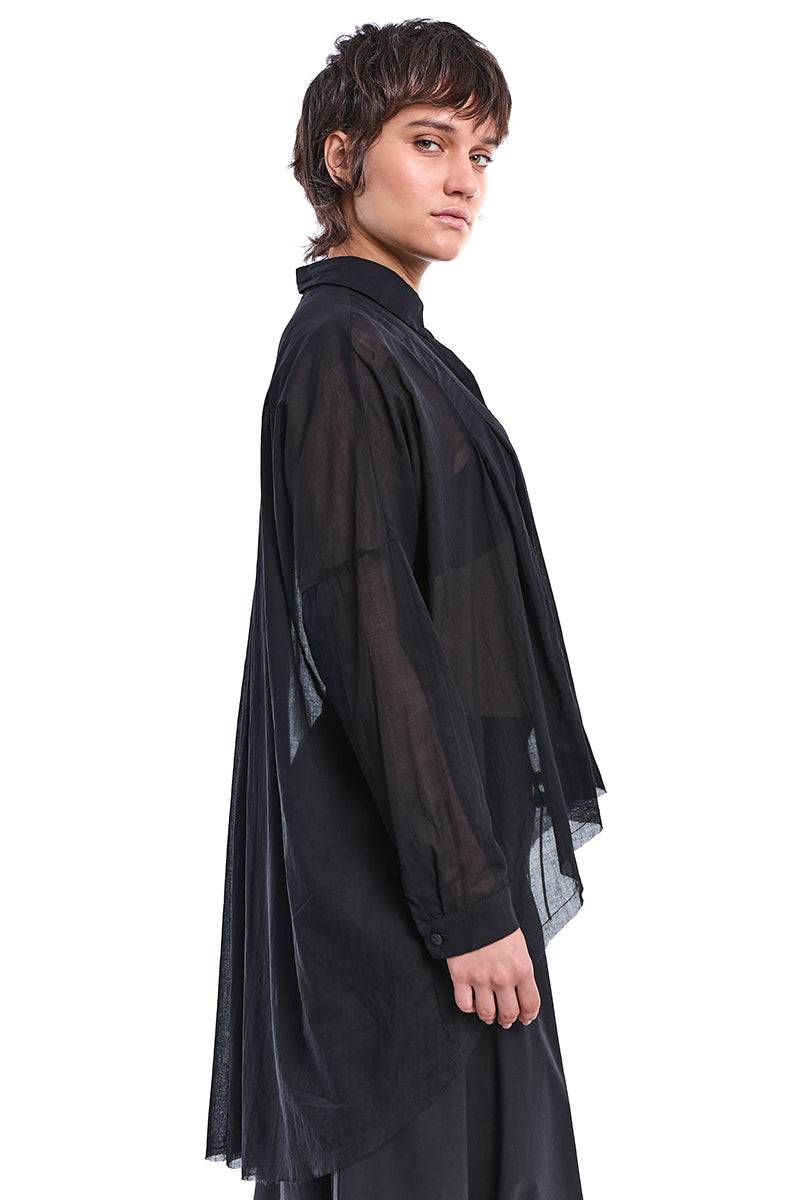 BLACK VOLUMINOUS A-LINE VOILE SHIRT