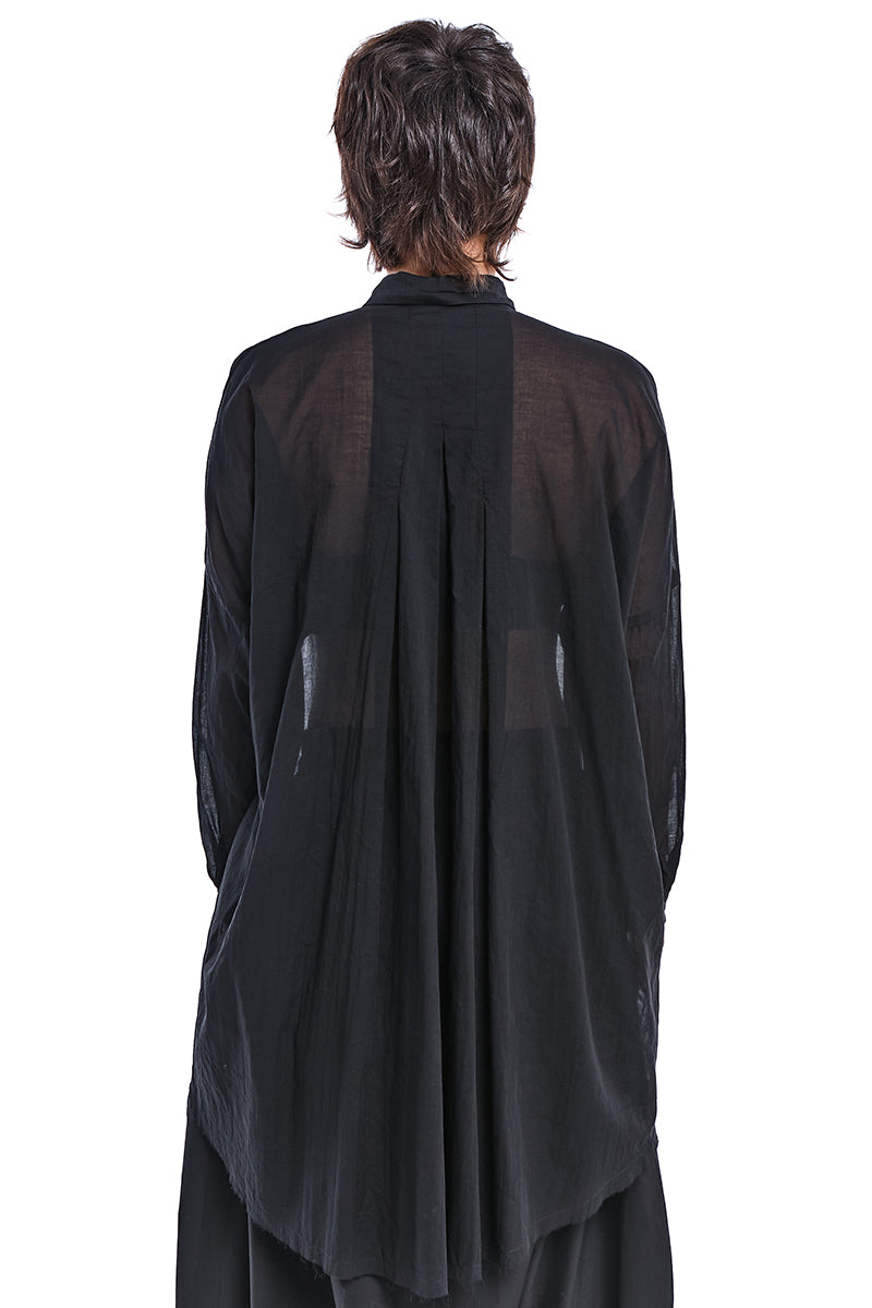 BLACK VOLUMINOUS A-LINE VOILE SHIRT