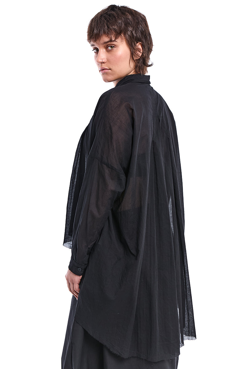 BLACK VOLUMINOUS A-LINE VOILE SHIRT