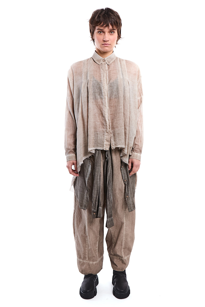 SAND OLD DYED VOLUMINOUS A-LINE VOILE SHIRT