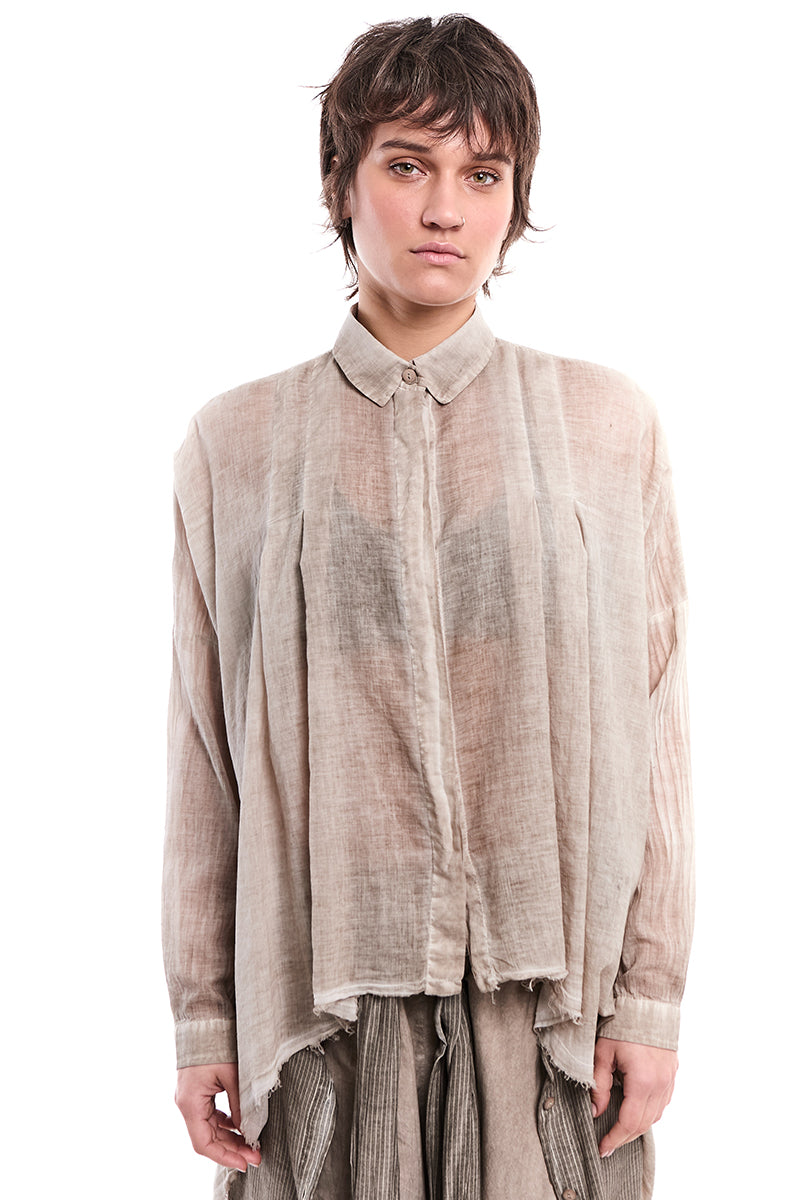 SAND OLD DYED VOLUMINOUS A-LINE VOILE SHIRT
