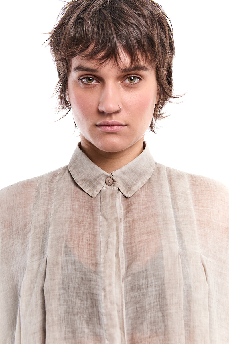 SAND OLD DYED VOLUMINOUS A-LINE VOILE SHIRT