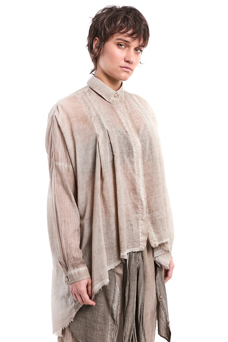 SAND OLD DYED VOLUMINOUS A-LINE VOILE SHIRT