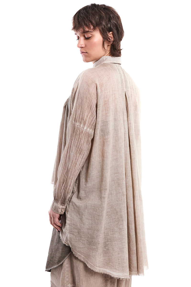 SAND OLD DYED VOLUMINOUS A-LINE VOILE SHIRT