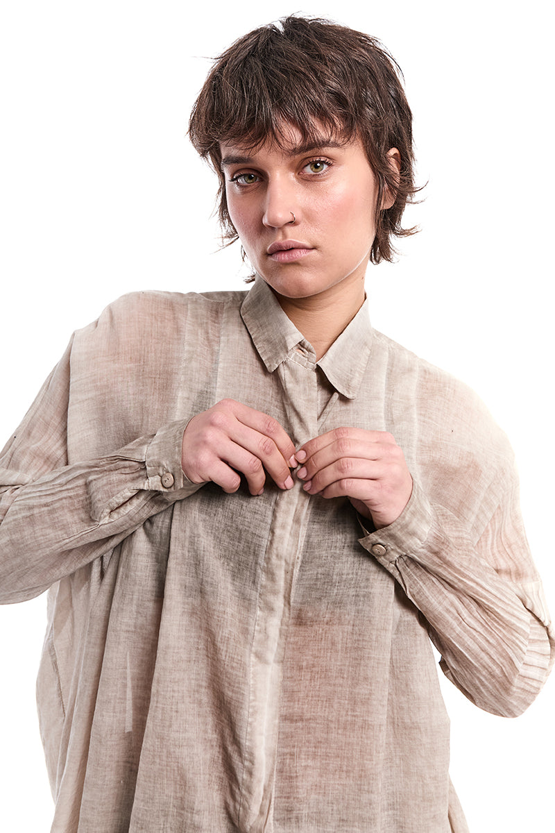 SAND OLD DYED VOLUMINOUS A-LINE VOILE SHIRT
