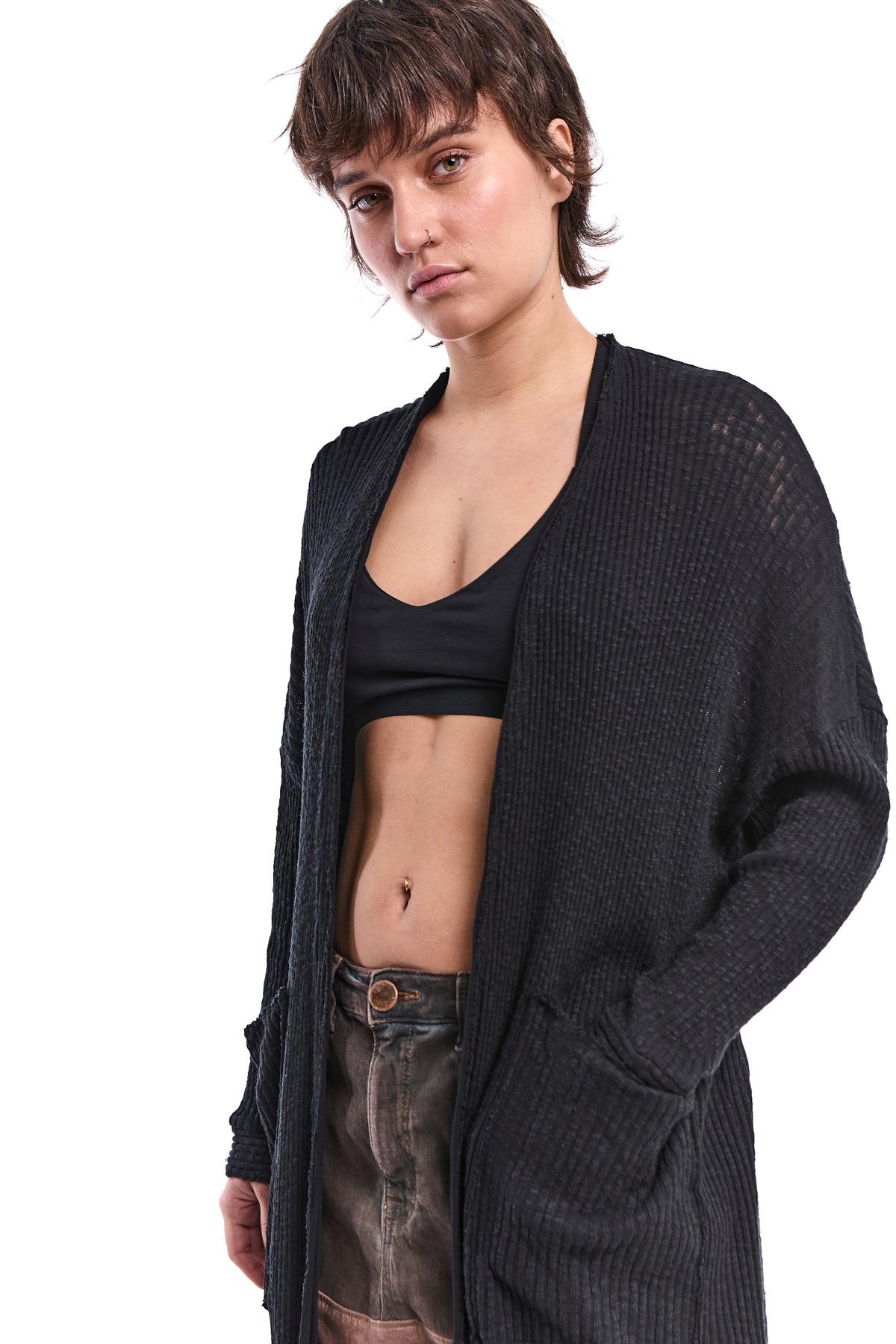 DECONSTRUCTED LATERAL SLIT CARDIGAN