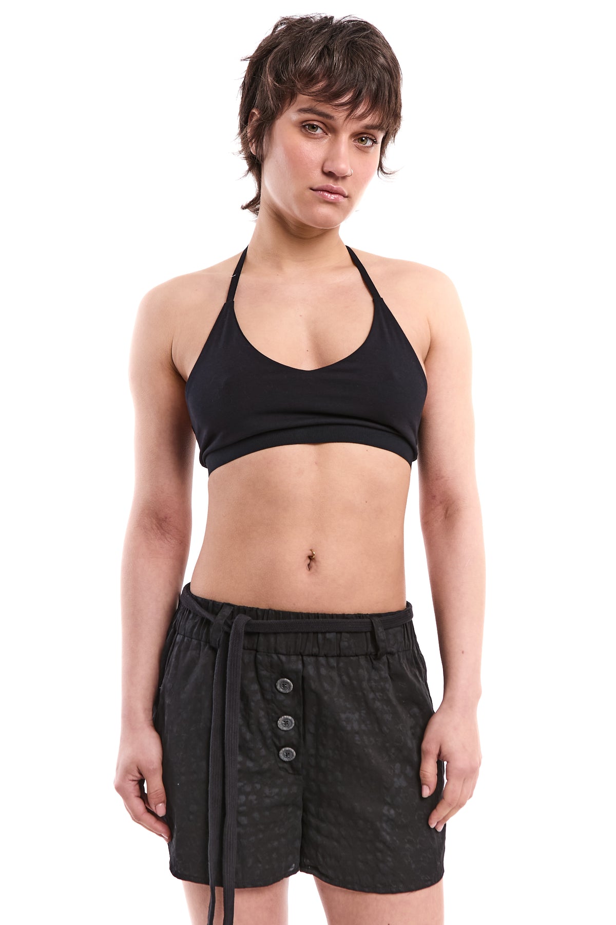 TEXTURED BELTED SHORTS