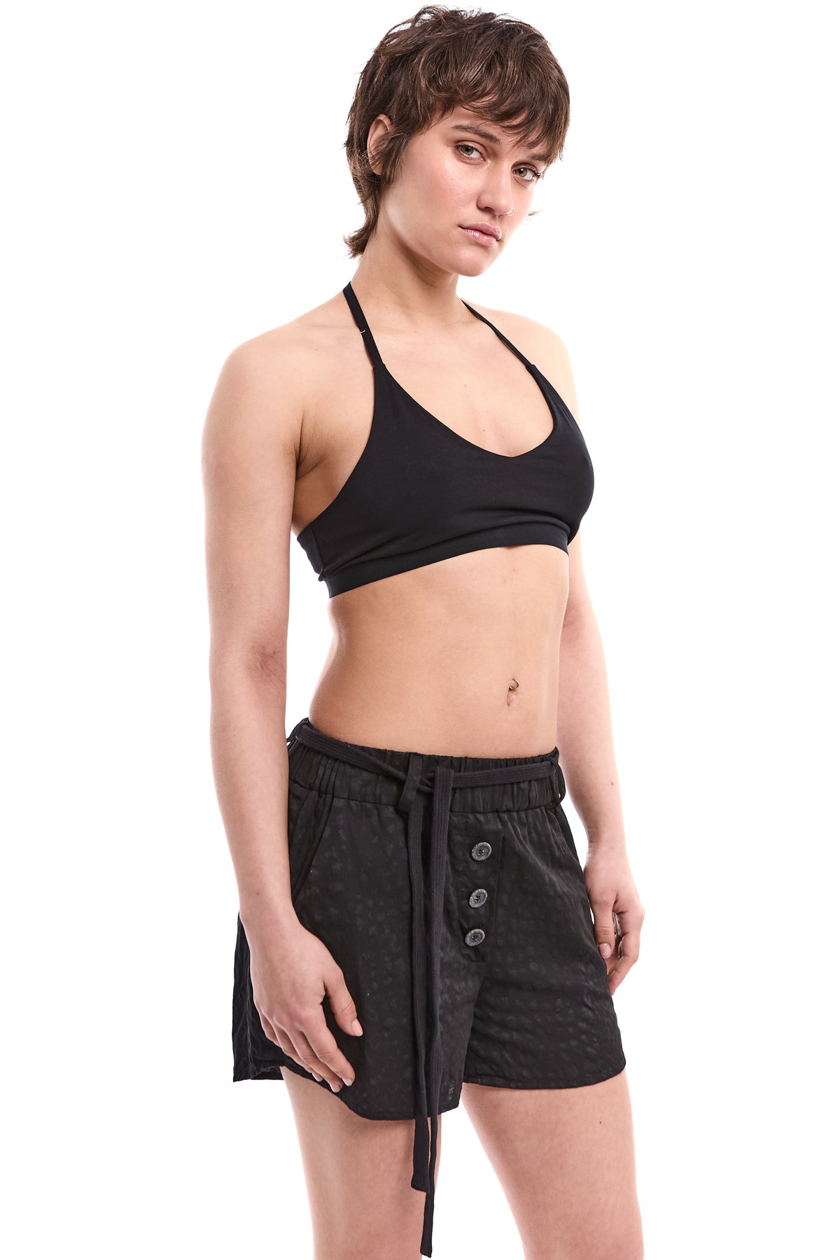 TEXTURED BELTED SHORTS