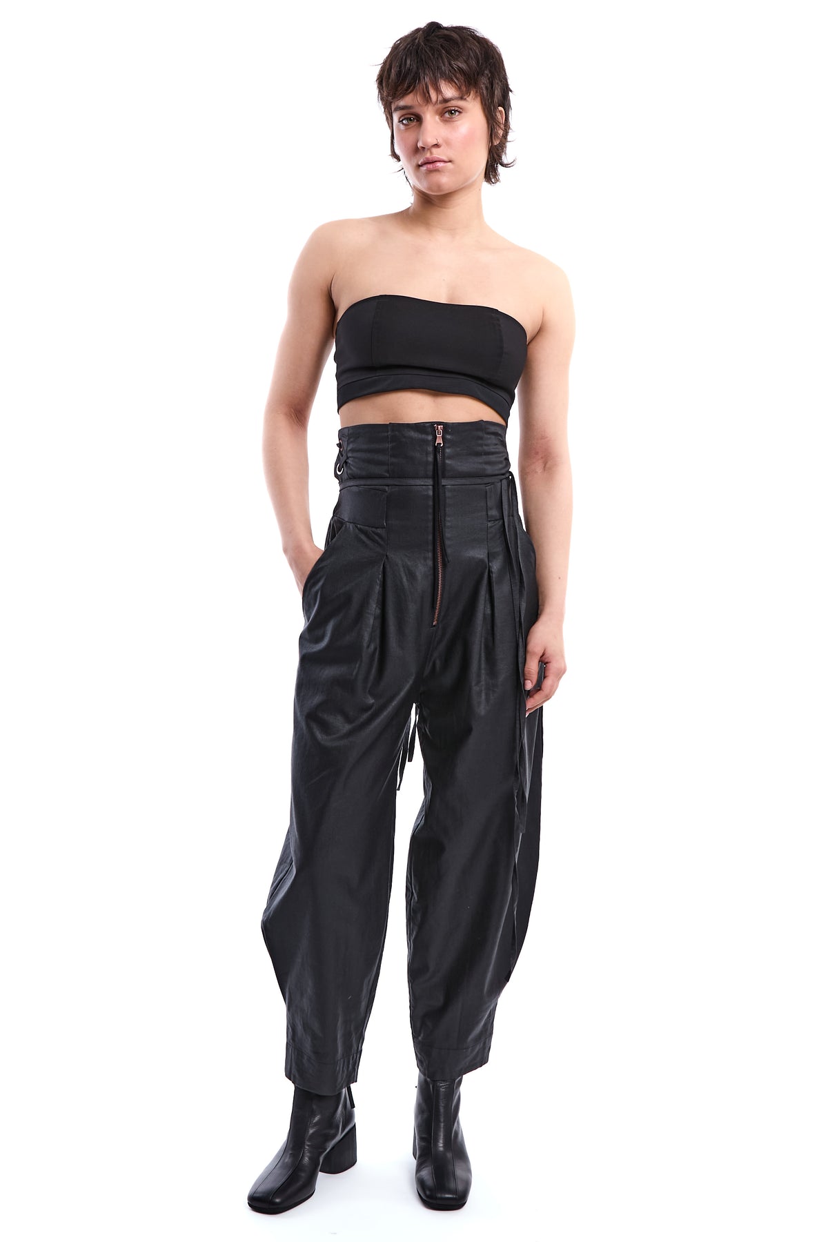 WAXED HIGH-WAIST BAMBOO-LINEN PANTS