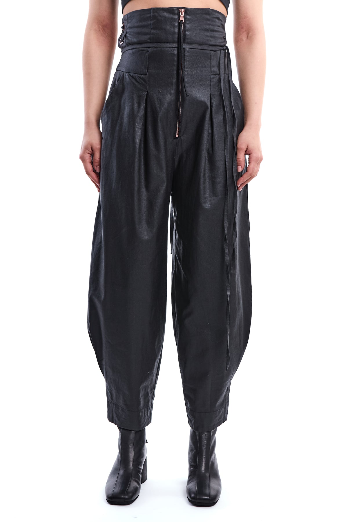 WAXED HIGH-WAIST BAMBOO-LINEN PANTS