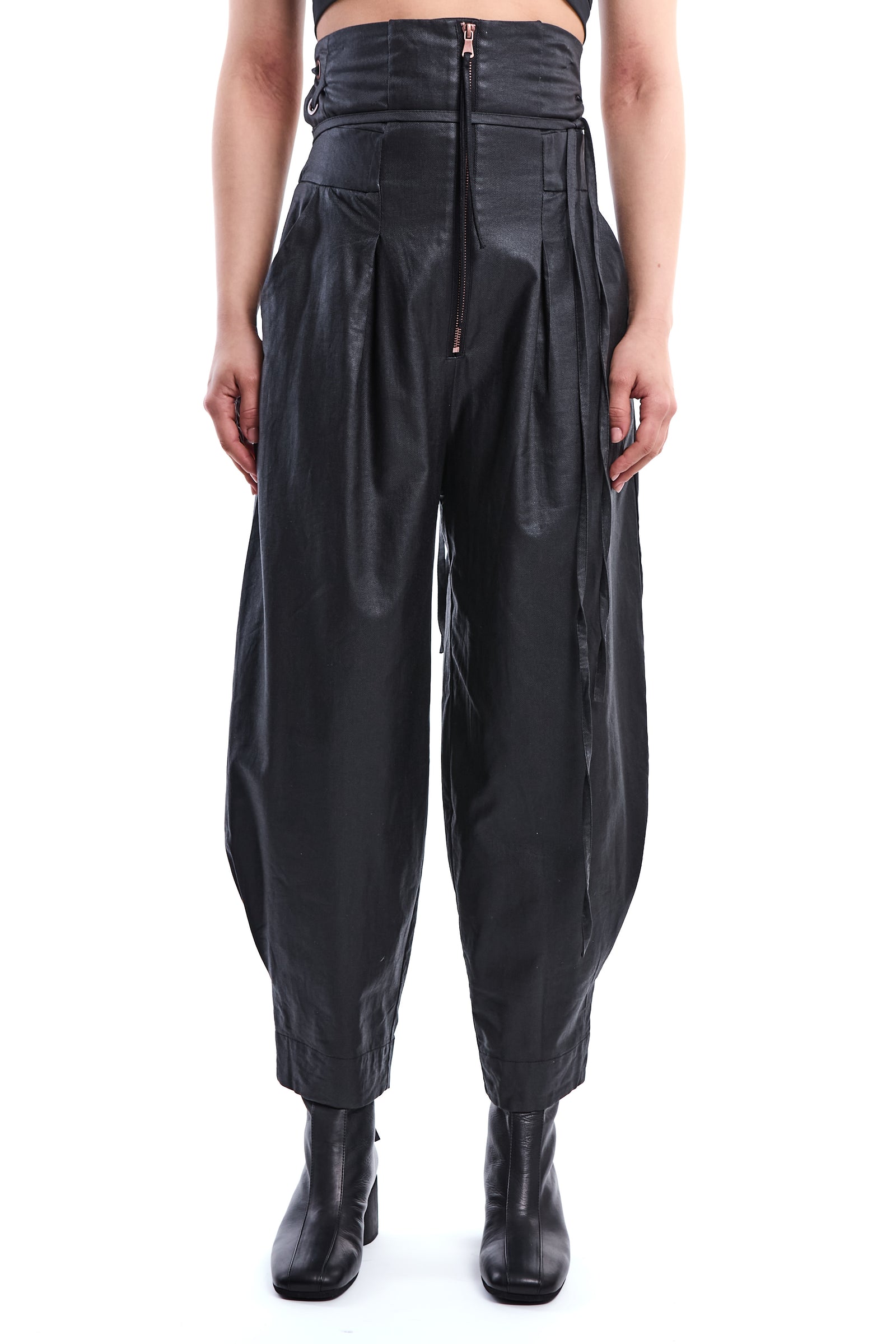 WAXED HIGH-WAIST BAMBOO-LINEN PANTS
