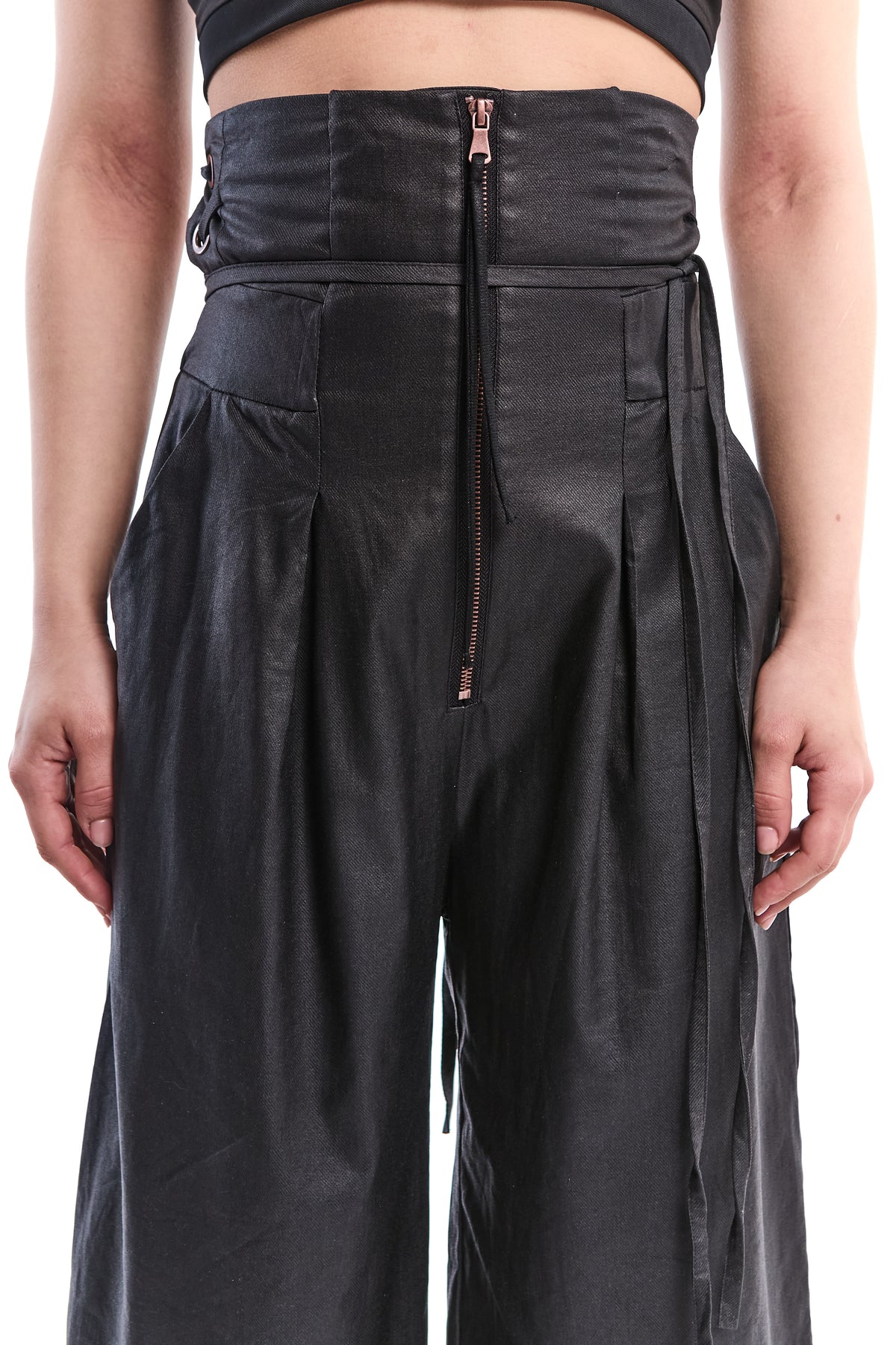 WAXED HIGH-WAIST BAMBOO-LINEN PANTS