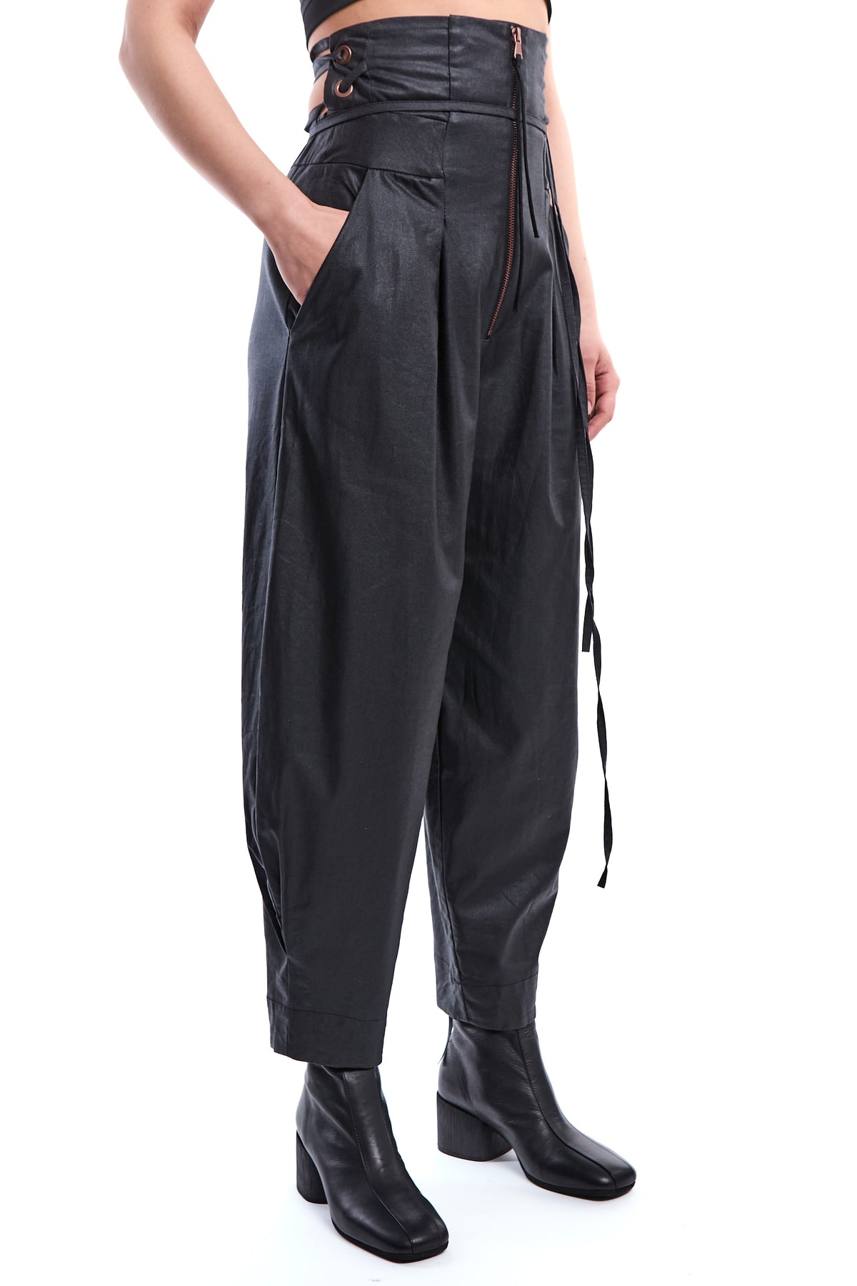 WAXED HIGH-WAIST BAMBOO-LINEN PANTS