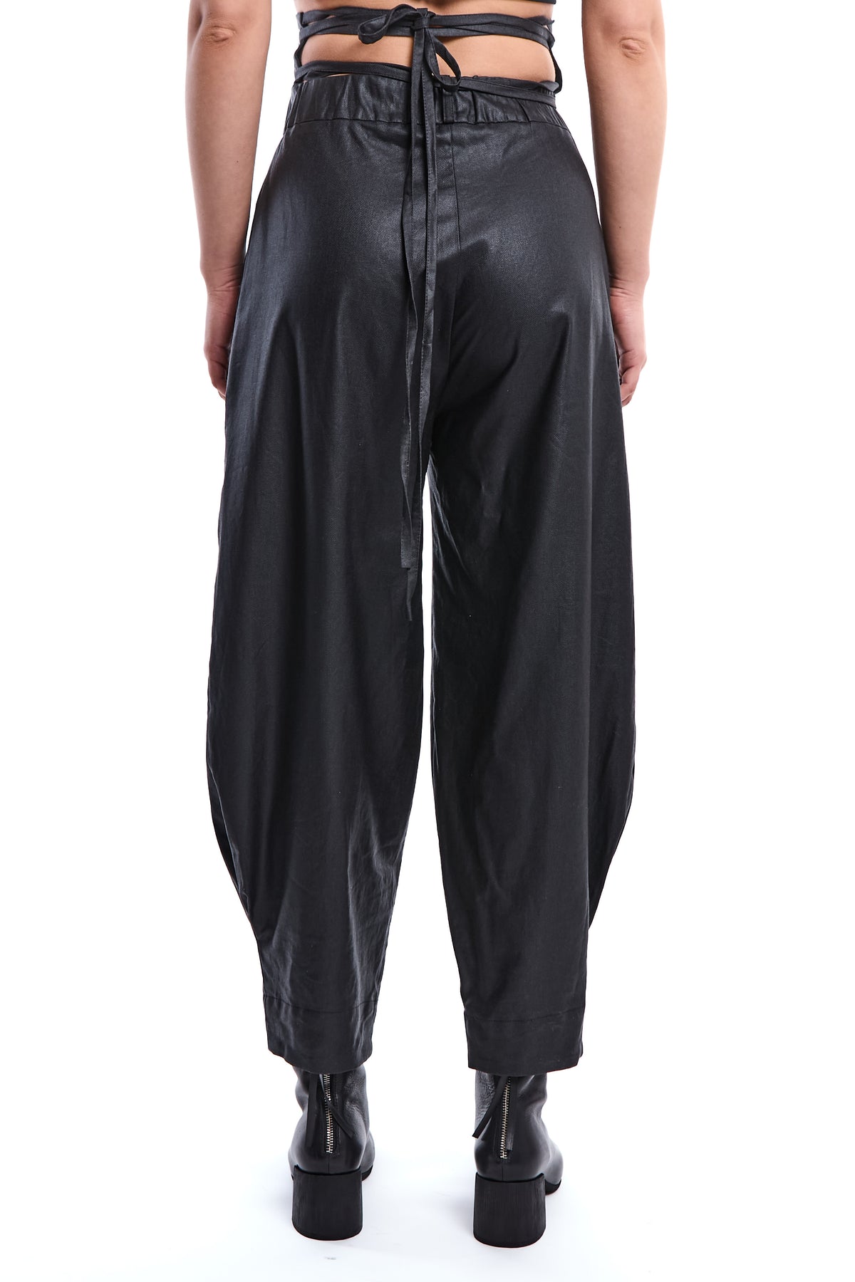 WAXED HIGH-WAIST BAMBOO-LINEN PANTS