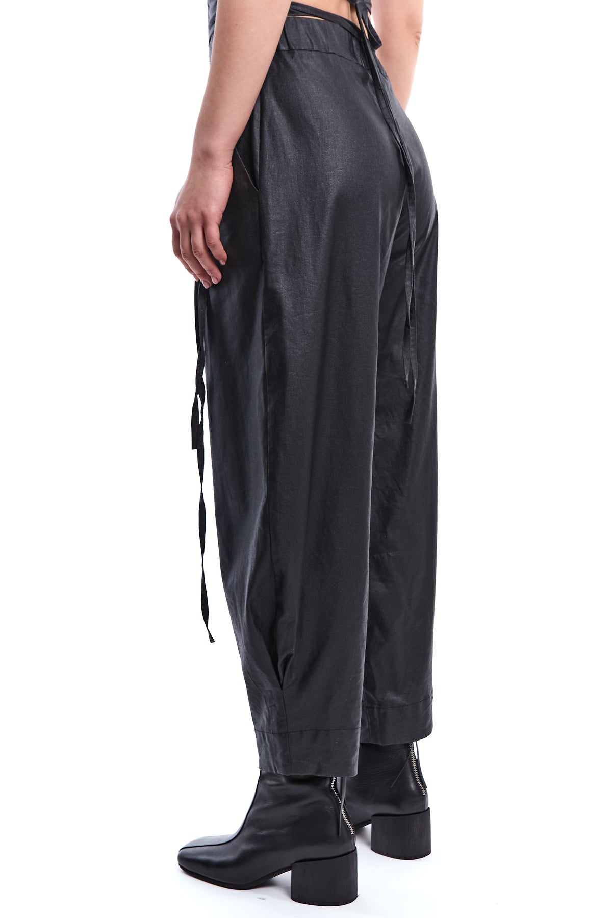 WAXED HIGH-WAIST BAMBOO-LINEN PANTS