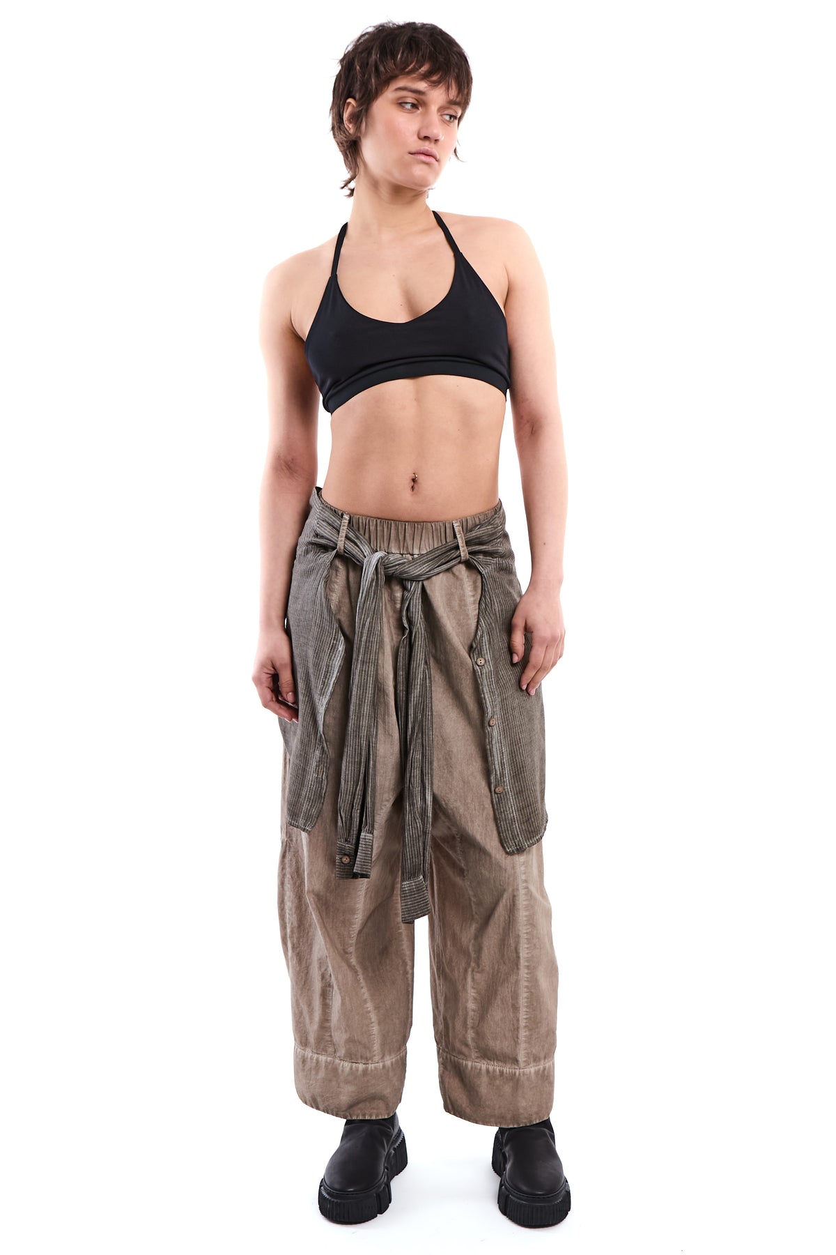 SAND OLD DYE DETACHABLE SHIRT-PANEL CRINKLE PANTS