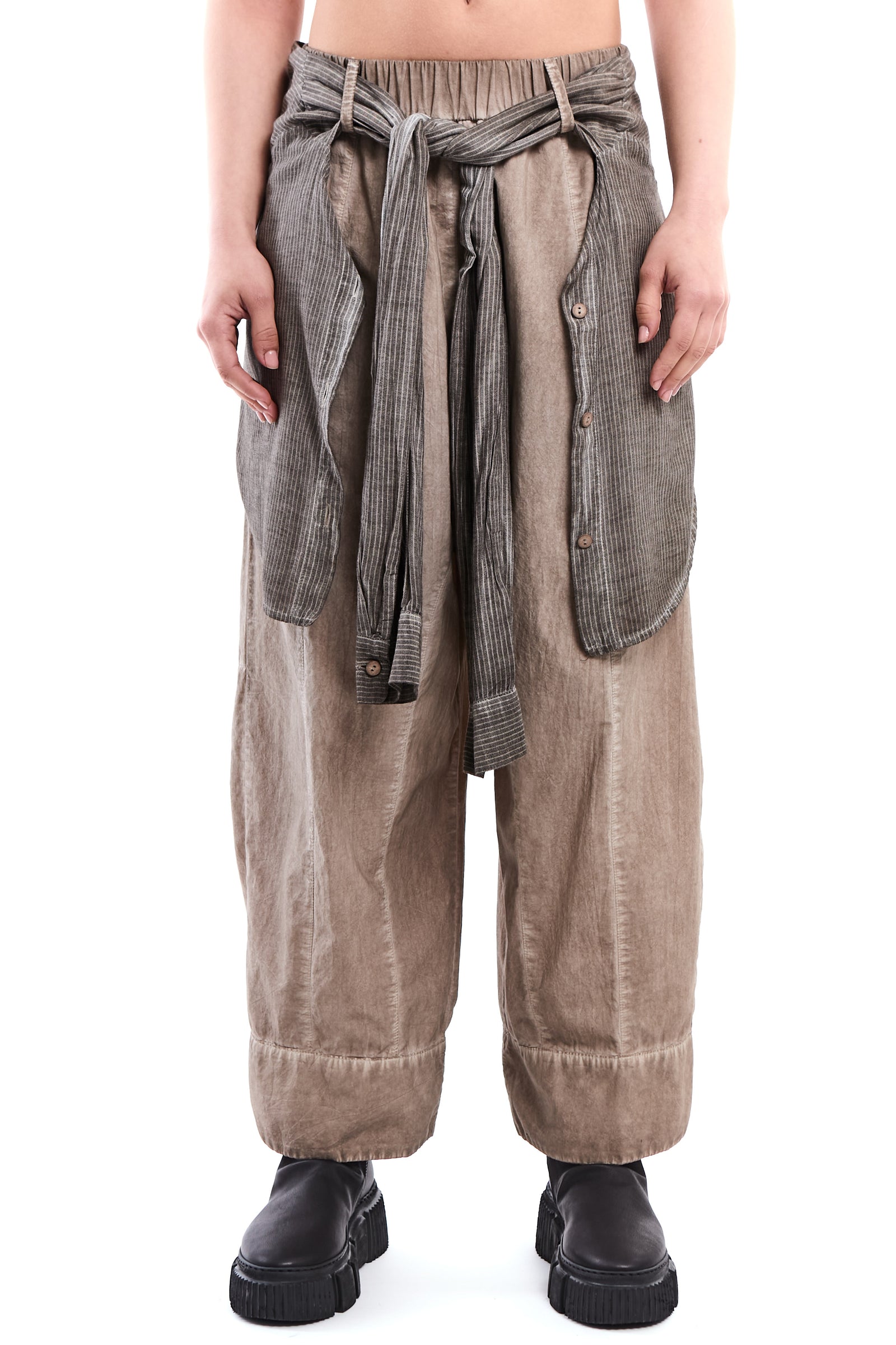 SAND OLD DYE DETACHABLE SHIRT-PANEL CRINKLE PANTS