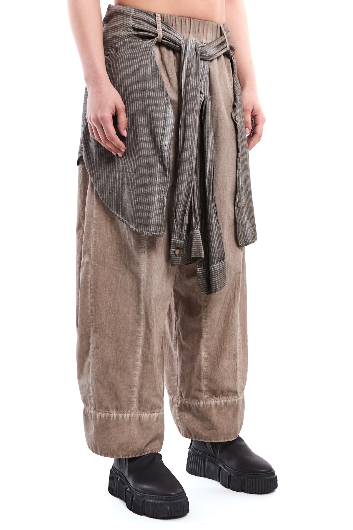 SAND OLD DYE DETACHABLE SHIRT-PANEL CRINKLE PANTS
