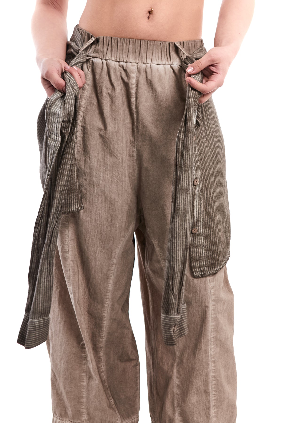 SAND OLD DYE DETACHABLE SHIRT-PANEL CRINKLE PANTS