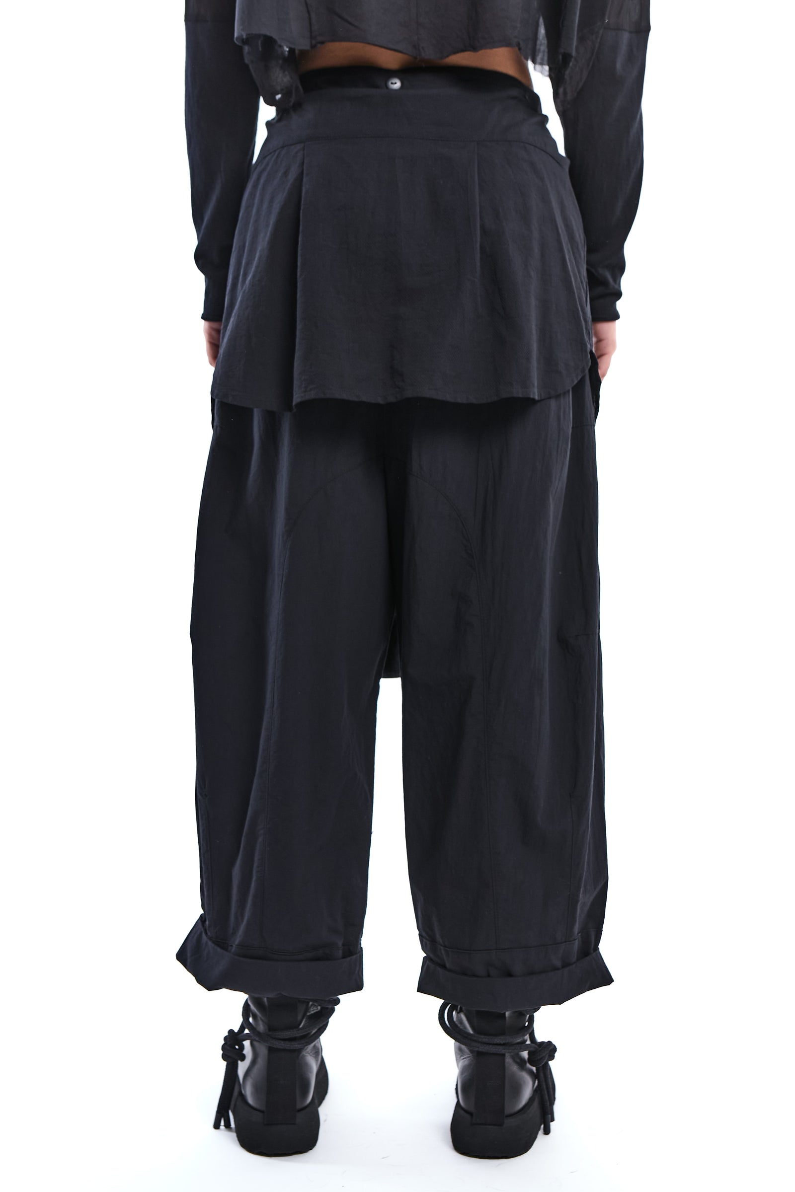 BLACK DETACHABLE SHIRT-PANEL CRINKLE PANTS