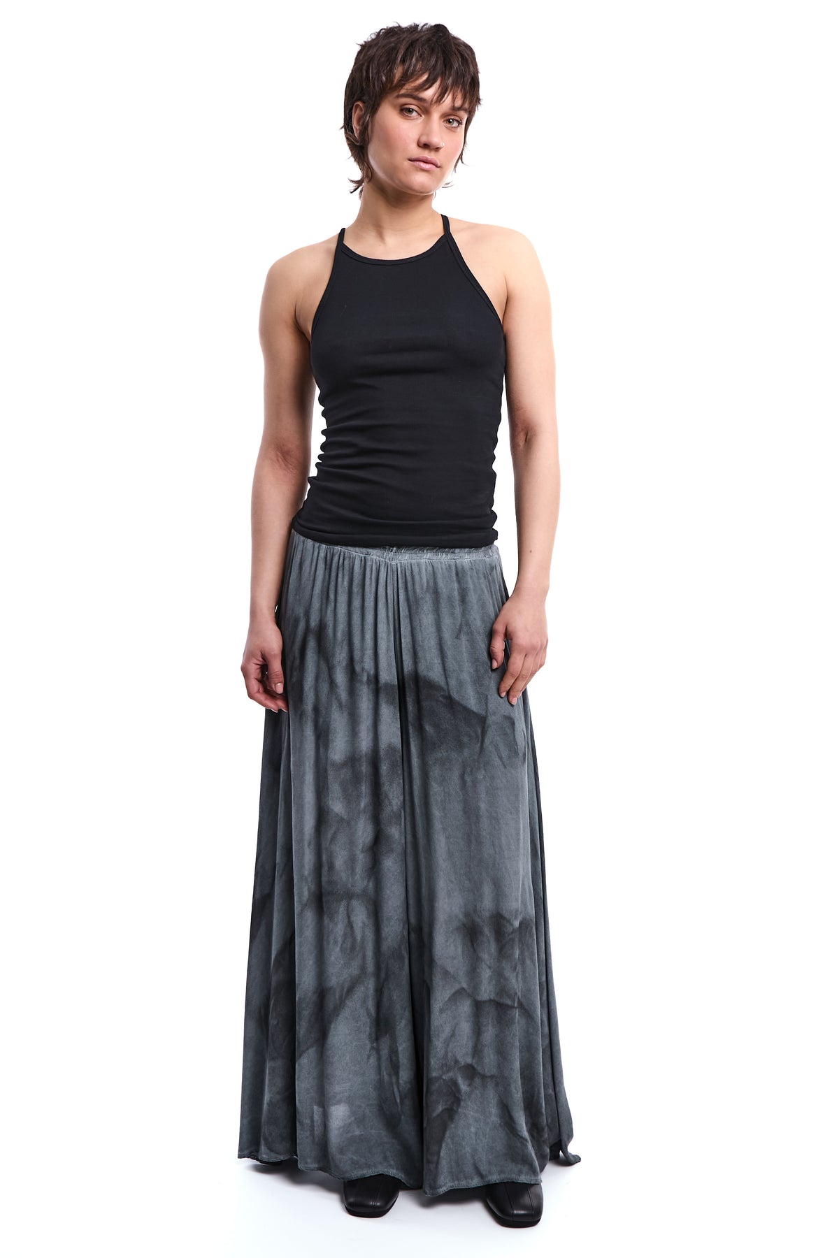 BLACK RACERBACK RAW-EDGE RIBBED TANK