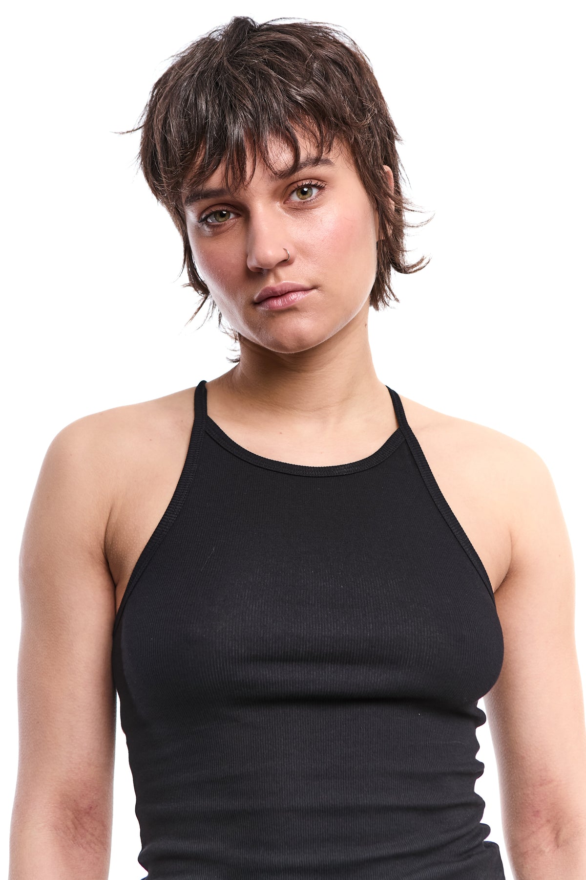 BLACK RACERBACK RAW-EDGE RIBBED TANK