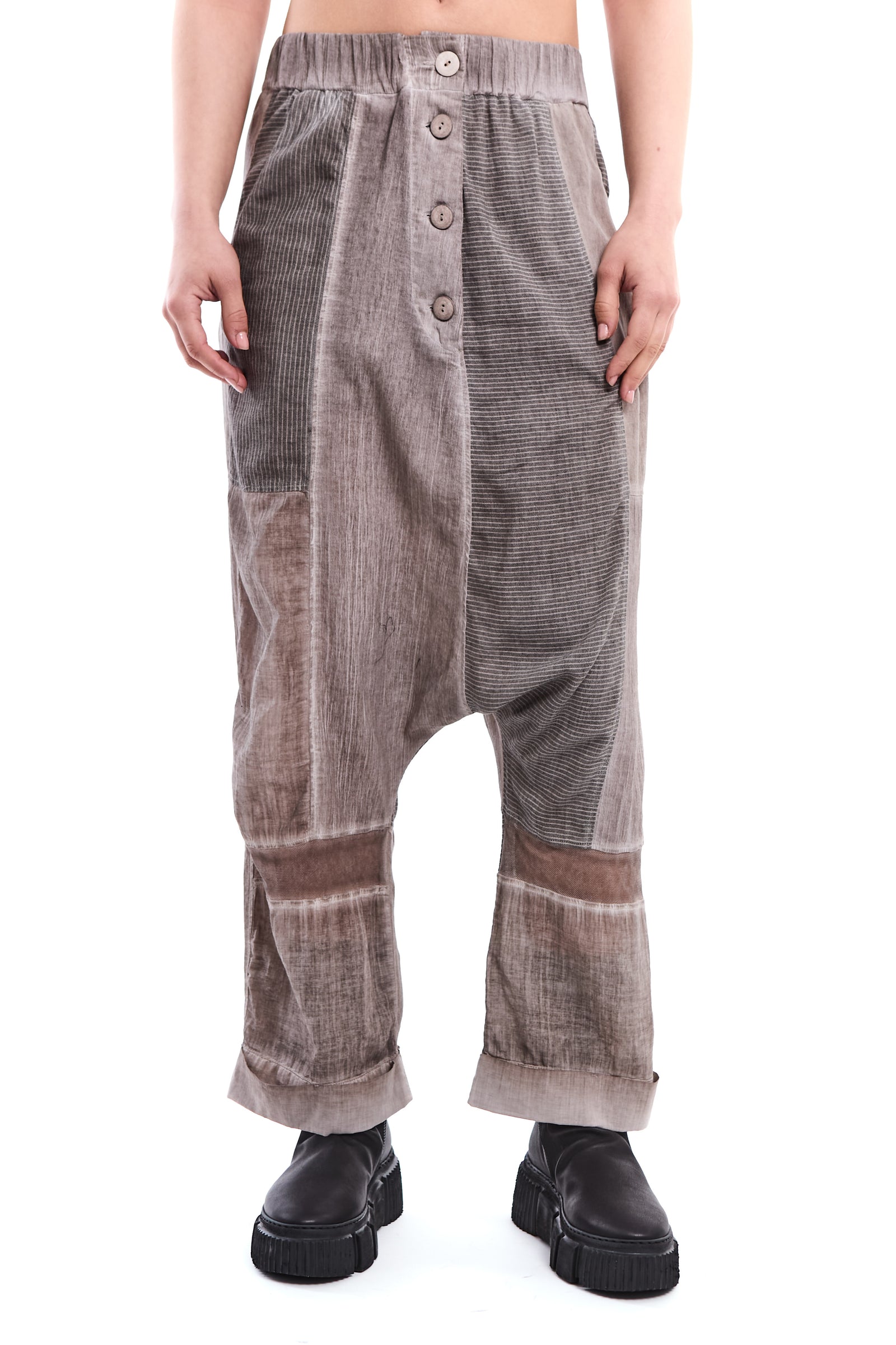 SAND PATCHWORK BAMBOO-LINEN BLEND PANTS