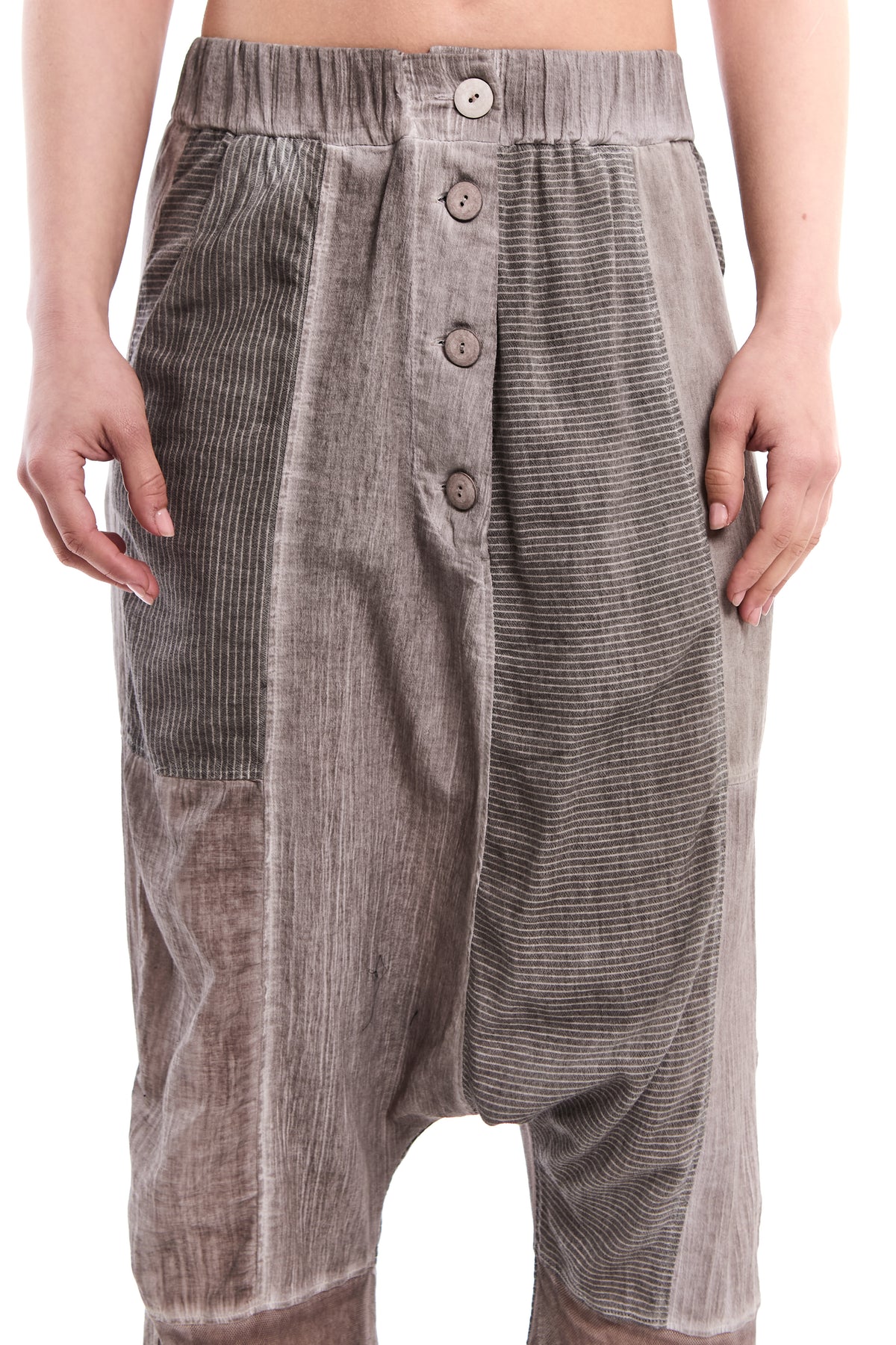 SAND PATCHWORK BAMBOO-LINEN BLEND PANTS