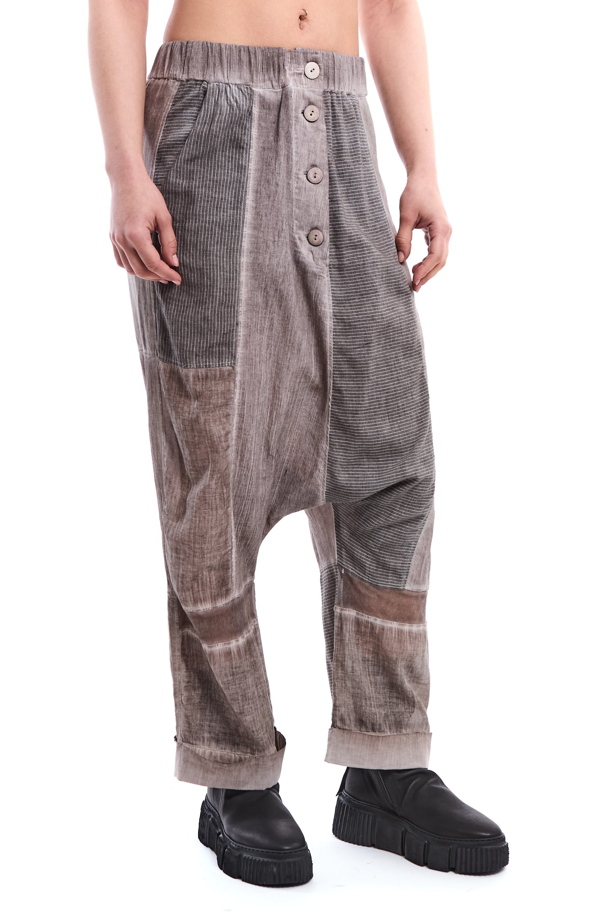 SAND PATCHWORK BAMBOO-LINEN BLEND PANTS