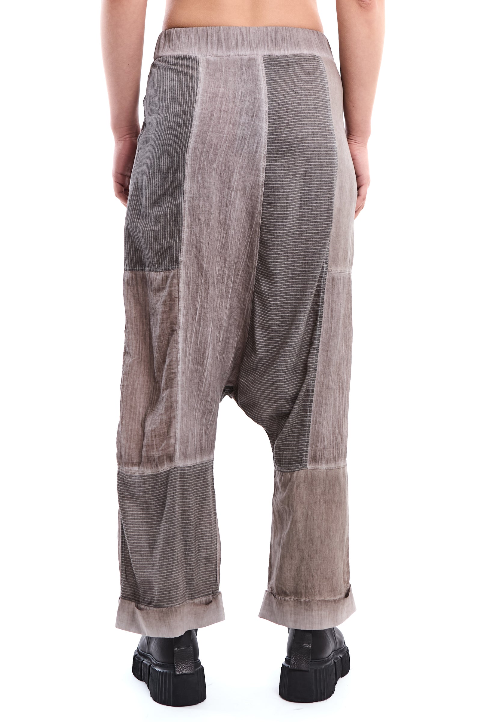 SAND PATCHWORK BAMBOO-LINEN BLEND PANTS