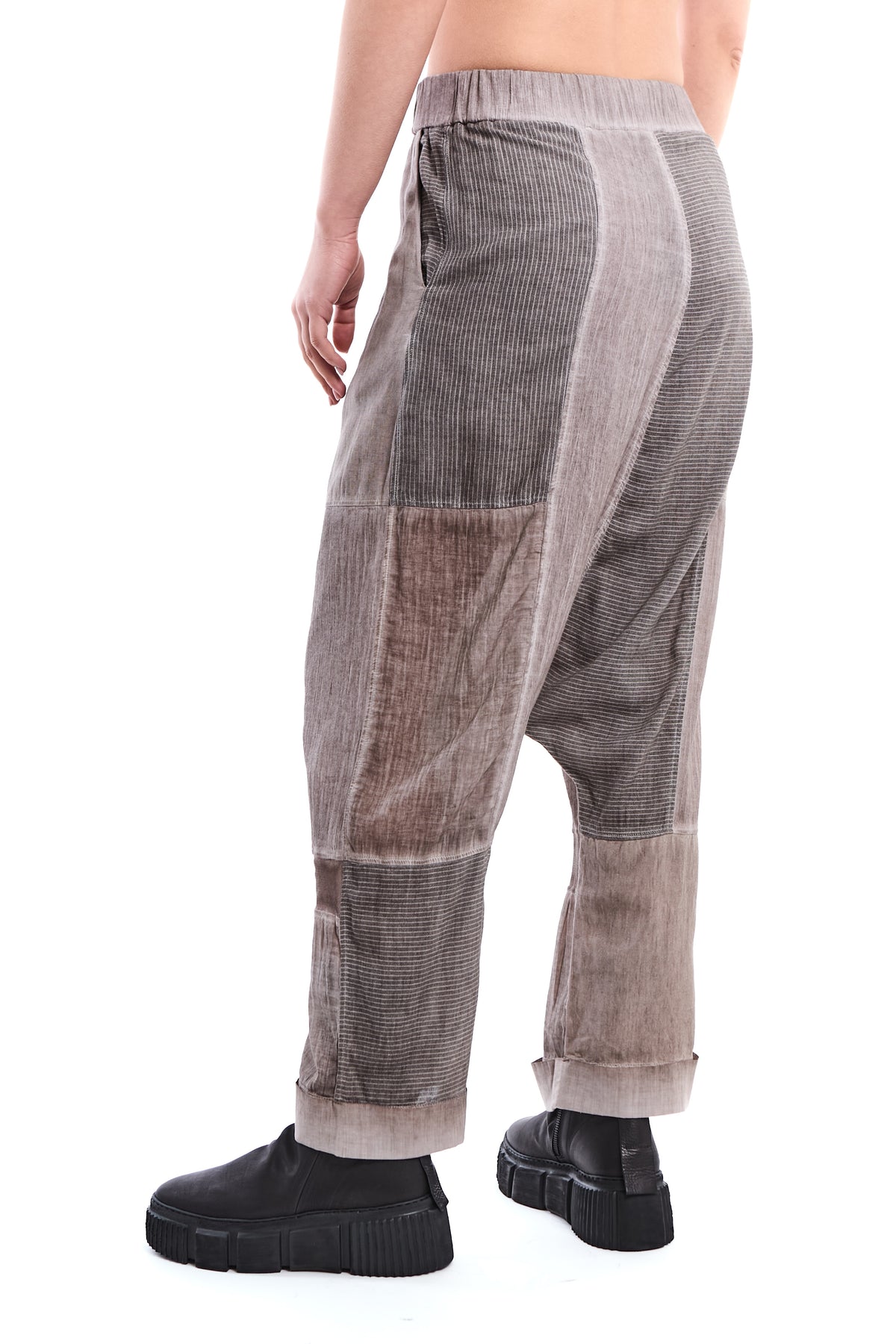 SAND PATCHWORK BAMBOO-LINEN BLEND PANTS