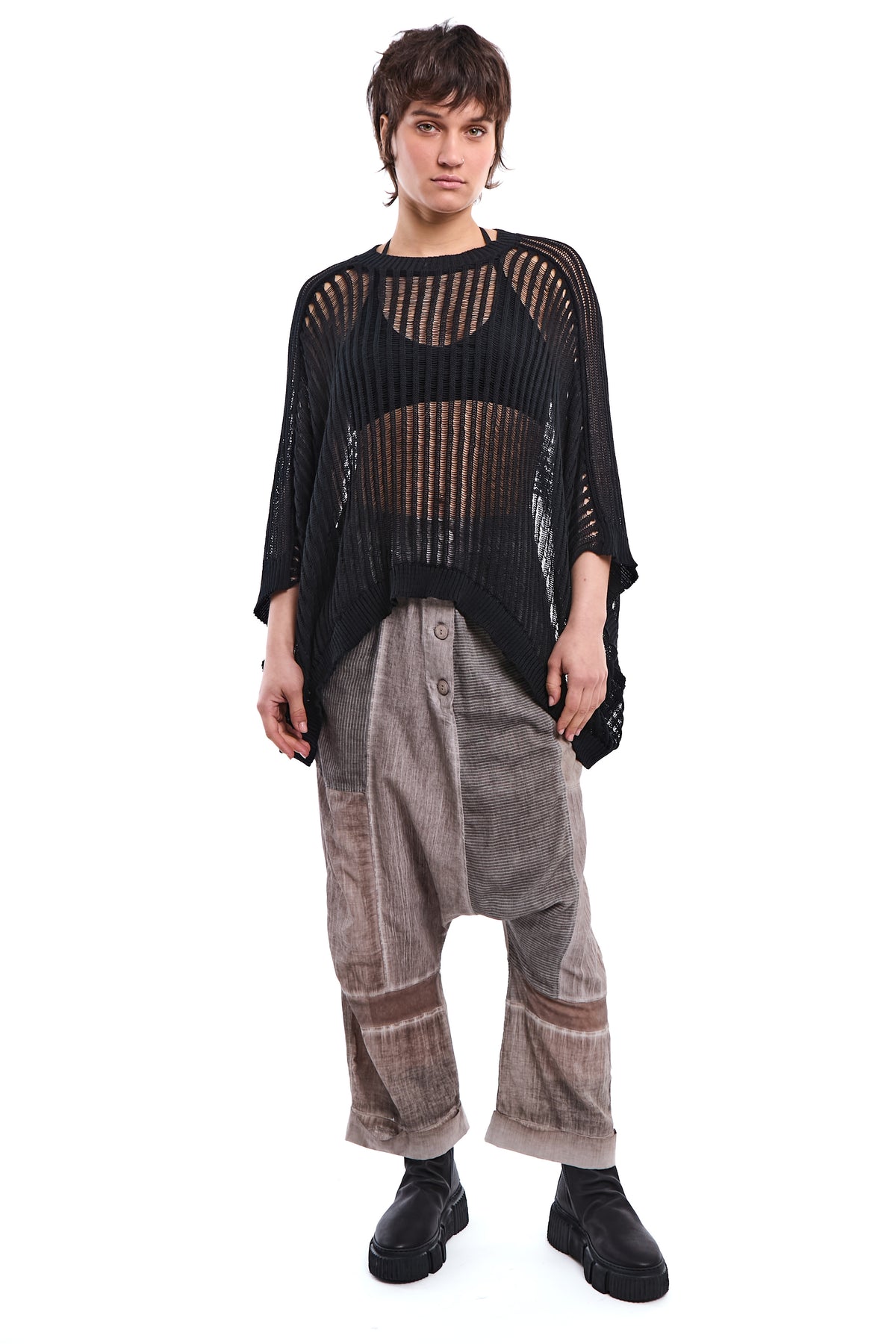BLACK LOOSE-KNIT OVERSIZED COTTON SWEATER