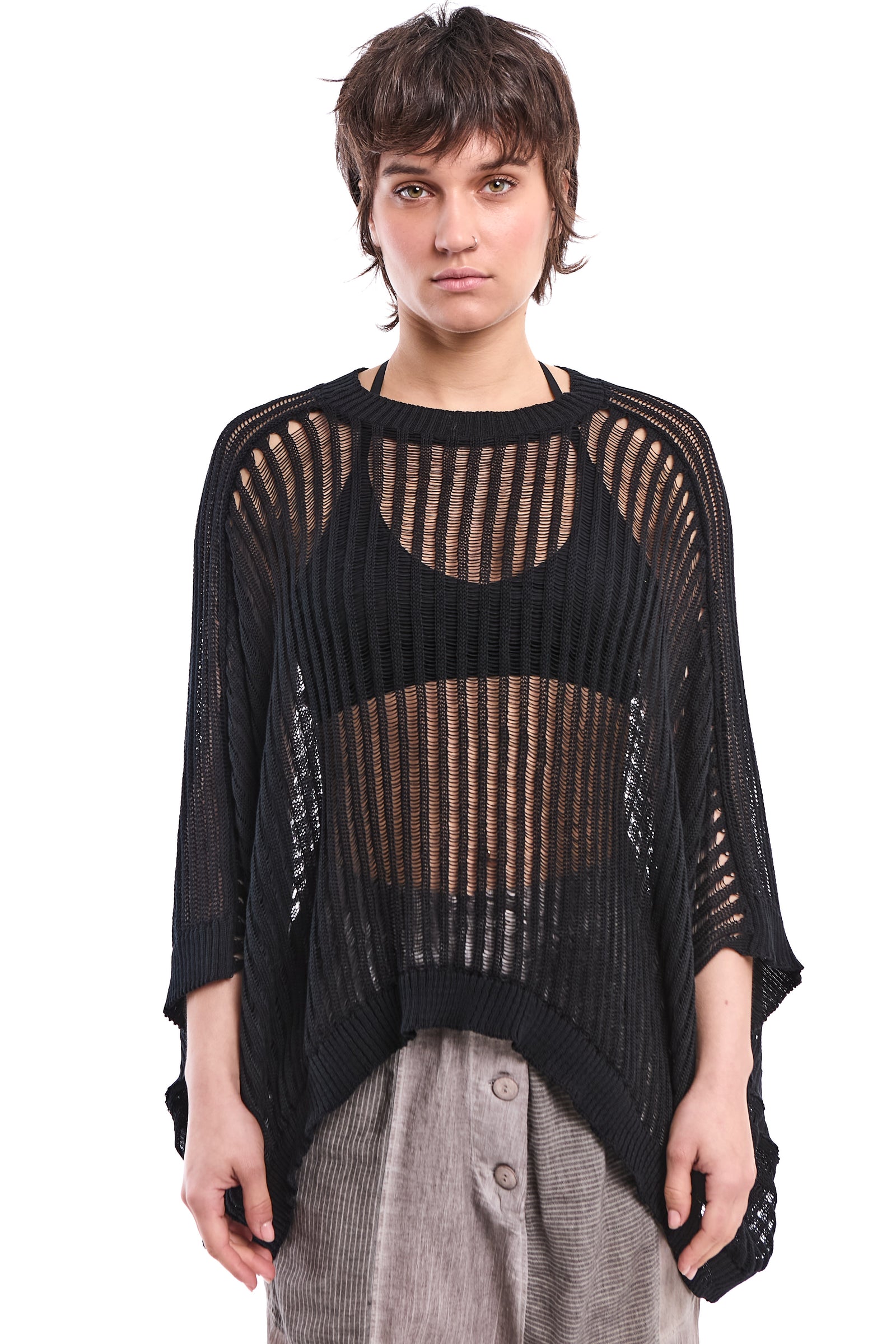 BLACK LOOSE-KNIT OVERSIZED COTTON SWEATER