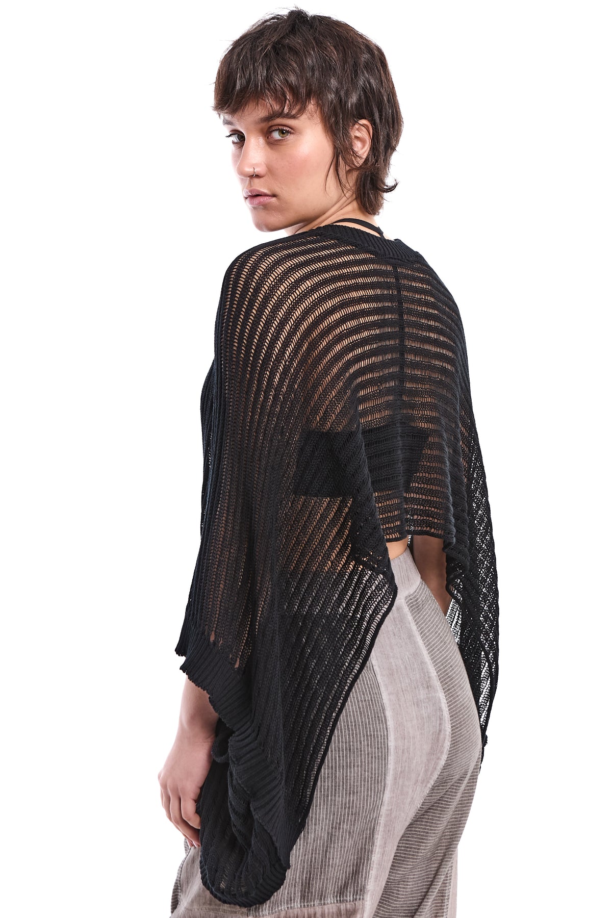 BLACK LOOSE-KNIT OVERSIZED COTTON SWEATER