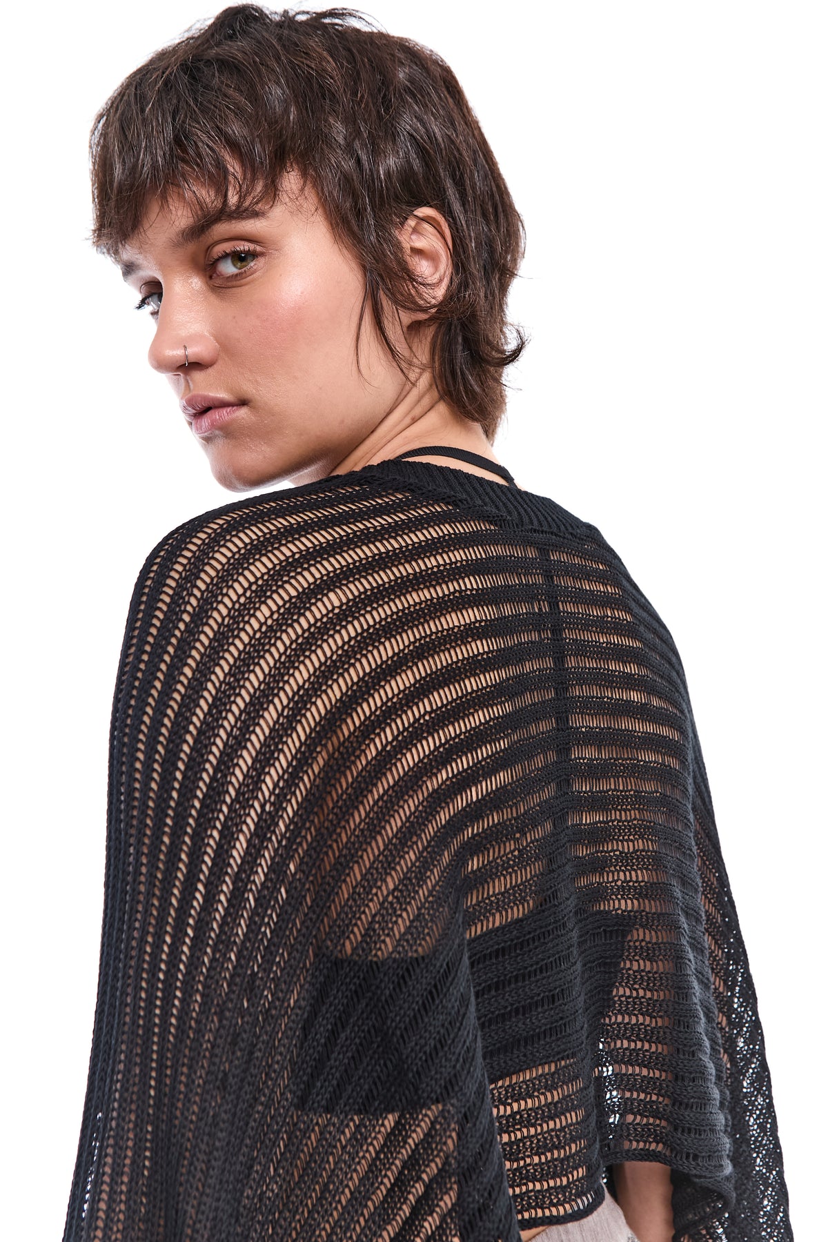 BLACK LOOSE-KNIT OVERSIZED COTTON SWEATER
