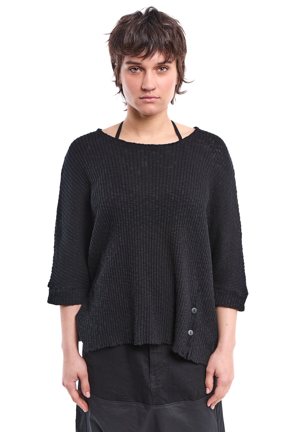 SLOUCHY BUTTON-SLIT COTTON KNIT