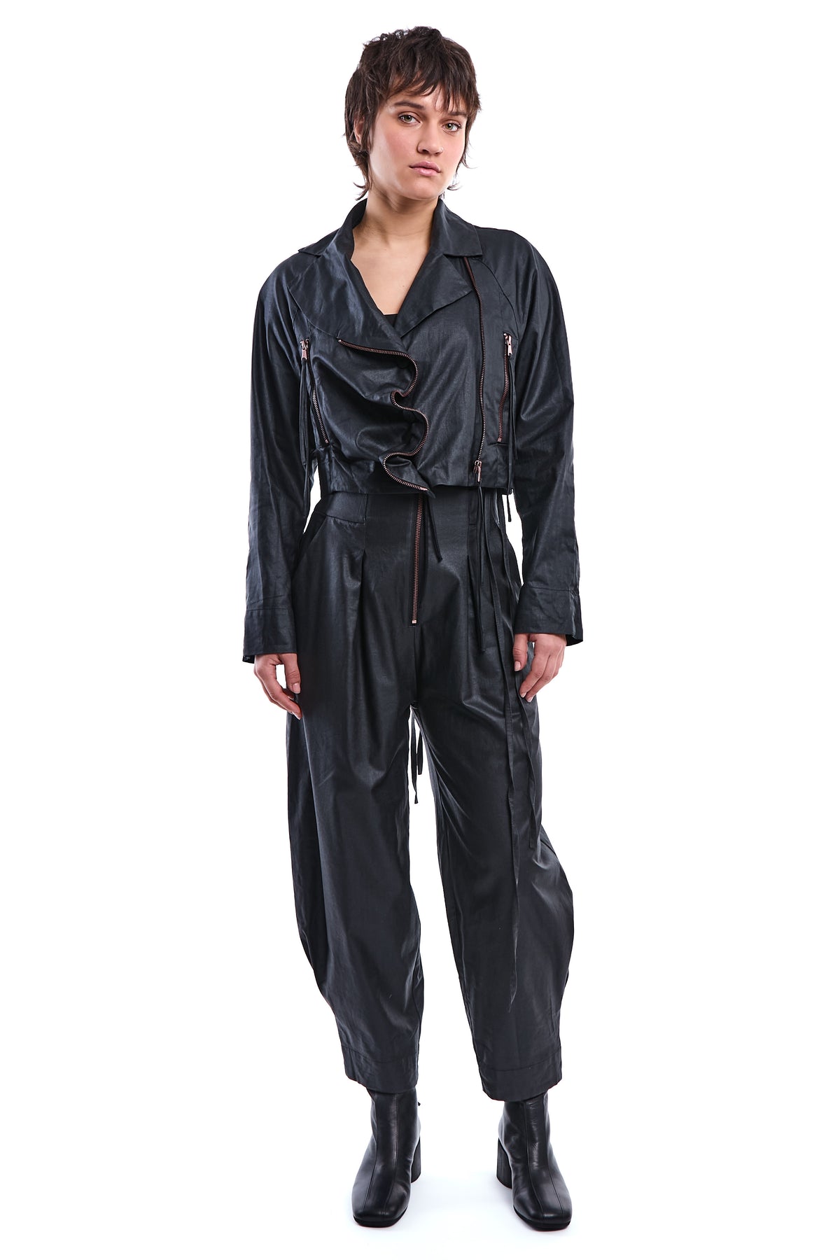 WAXED ASYMMETRIC LINEN-BAMBOO JACKET
